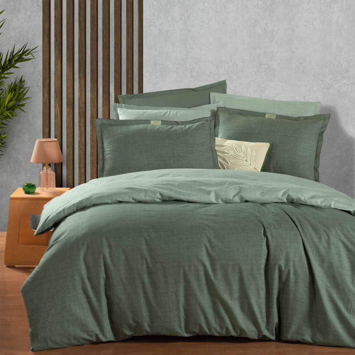 Solo Tone Ranforce Nevresim Takımı Çift Kişilik Yeşil - 1