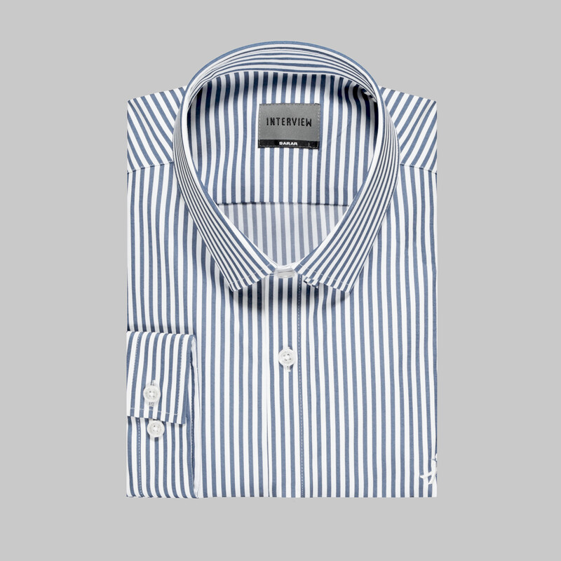 Sosa Uzun Kol Lacivert Çizgili Gömlek - INTERVIEW