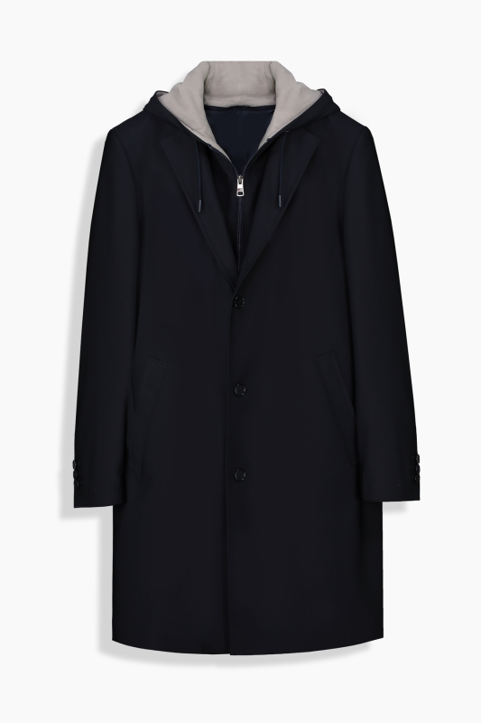 Tasty Ekstra Slim Lacivert Kapüşonlu Pardösü 