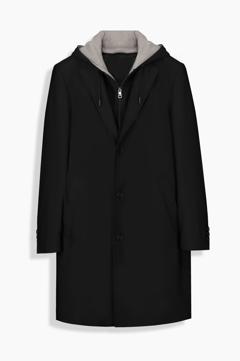 Tasty Ekstra Slim Siyah Kapüşonlu Pardösü - 1