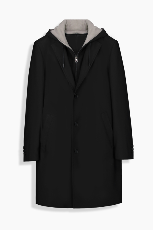 Tasty Ekstra Slim Siyah Kapüşonlu Pardösü - INTERVIEW