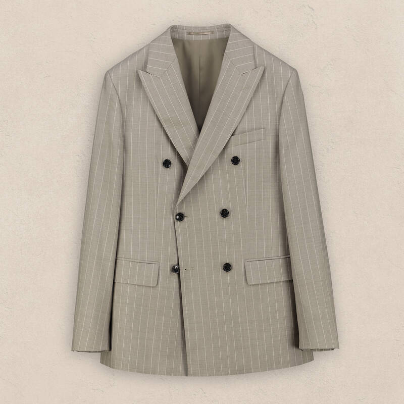 Tenerife Çizgili Slim Fit Yün Koyu Bej Takım Elbise - 1