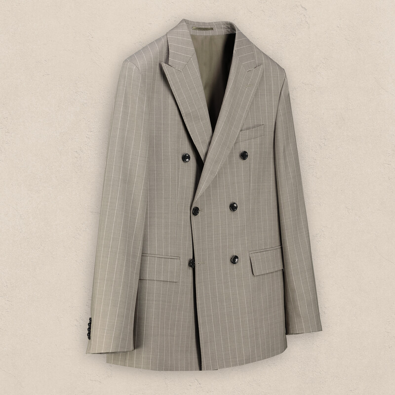 Tenerife Çizgili Slim Fit Yün Koyu Bej Takım Elbise - SARAR