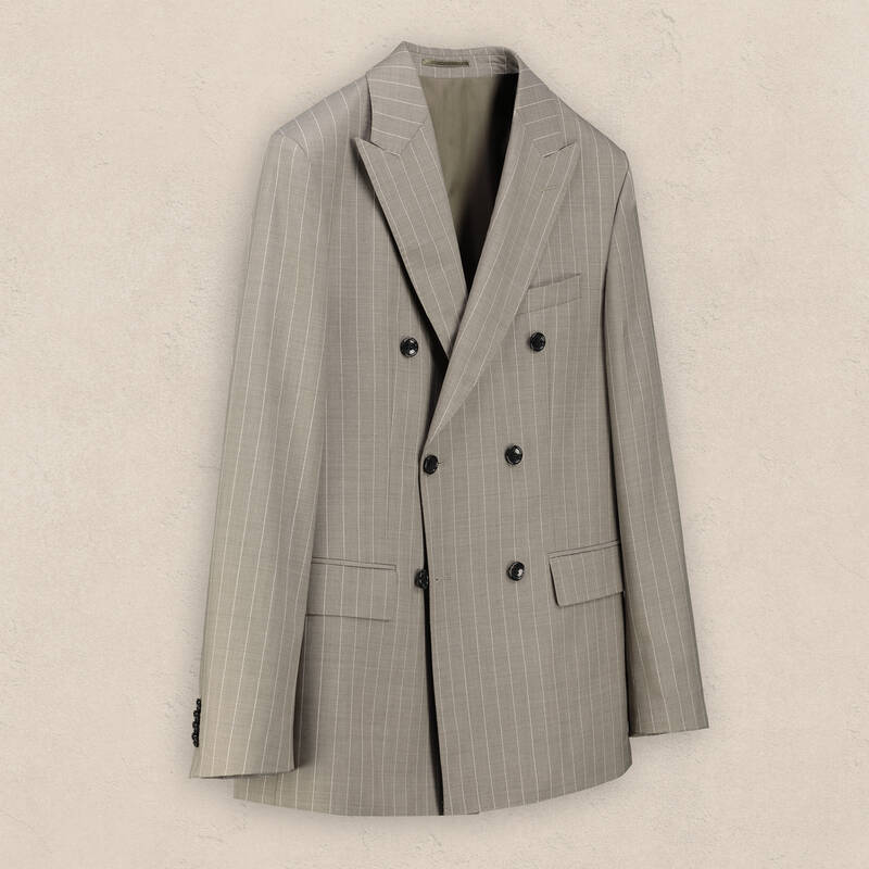 Tenerife Çizgili Slim Fit Yün Koyu Bej Takım Elbise - 2