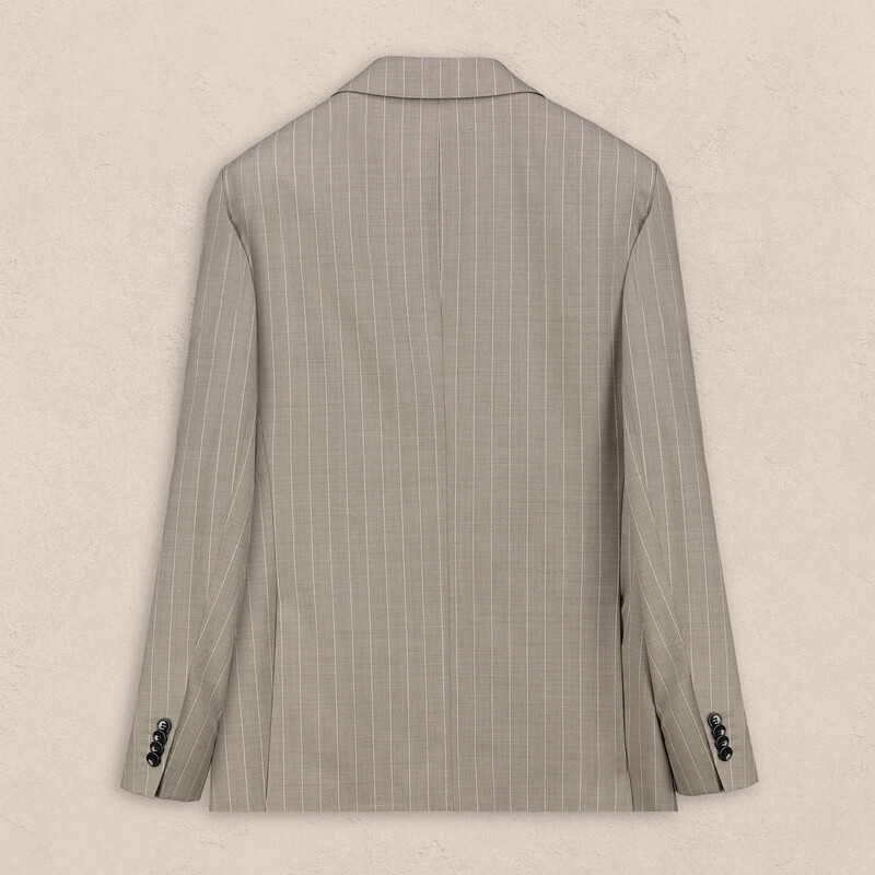 Tenerife Çizgili Slim Fit Yün Koyu Bej Takım Elbise - SARAR