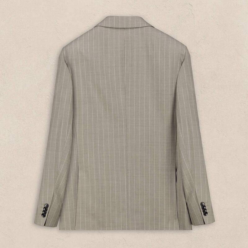 Tenerife Çizgili Slim Fit Yün Koyu Bej Takım Elbise - 3