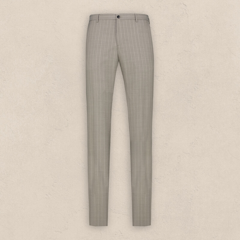 Tenerife Çizgili Slim Fit Yün Koyu Bej Takım Elbise - SARAR