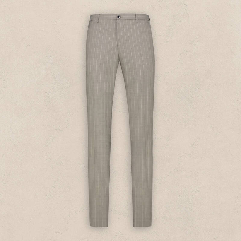 Tenerife Çizgili Slim Fit Yün Koyu Bej Takım Elbise - 4