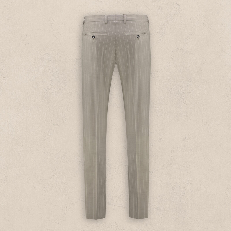 Tenerife Çizgili Slim Fit Yün Koyu Bej Takım Elbise - SARAR