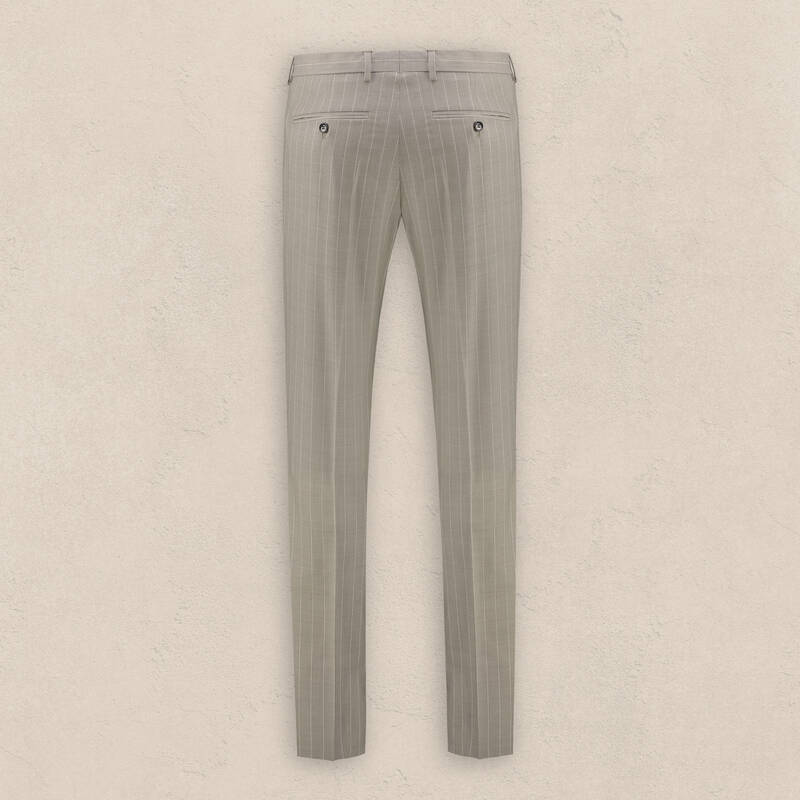 Tenerife Çizgili Slim Fit Yün Koyu Bej Takım Elbise - 5