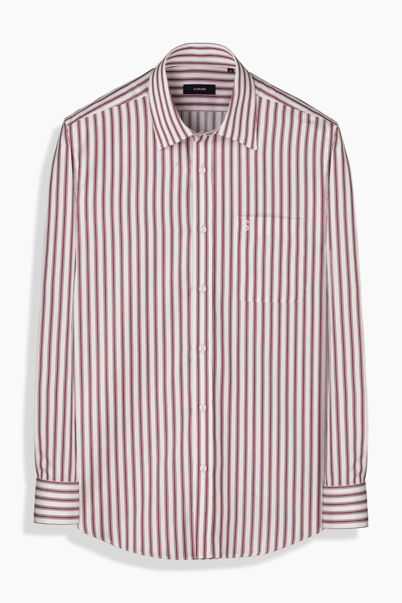 Tiger Çizgili Cepli Pamuklu Kırmızı Gömlek - 1