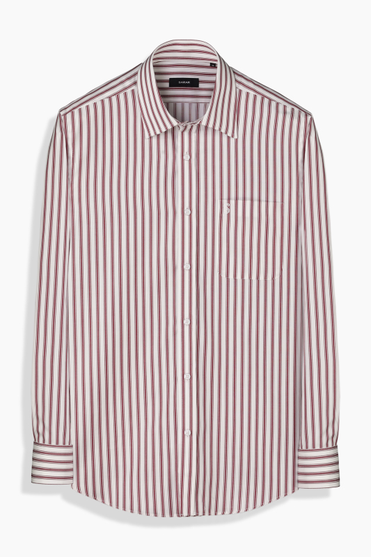 Tiger Çizgili Cepli Pamuklu Kırmızı Gömlek 