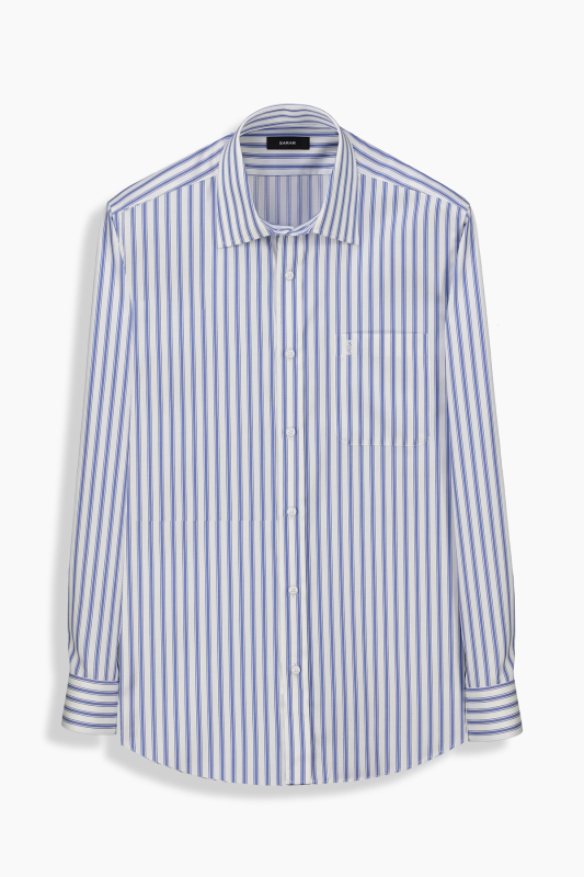 Tiger Çizgili Cepli Pamuklu Mavi Gömlek 