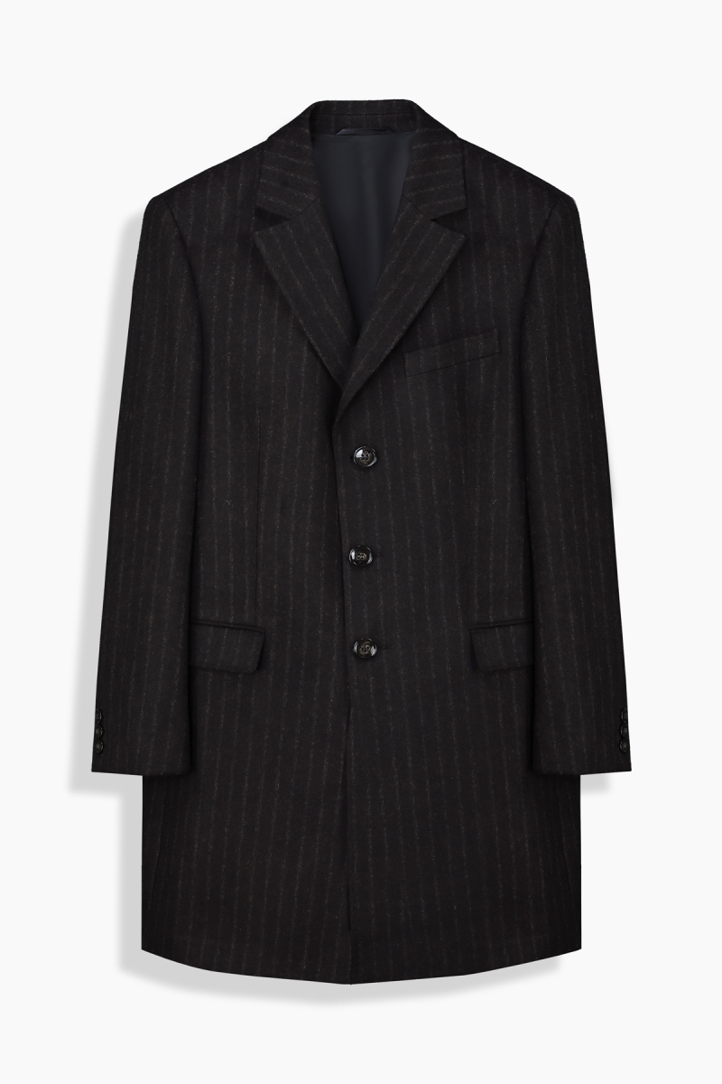 Tigre Slim Çizgili Kahverengi Palto - 1