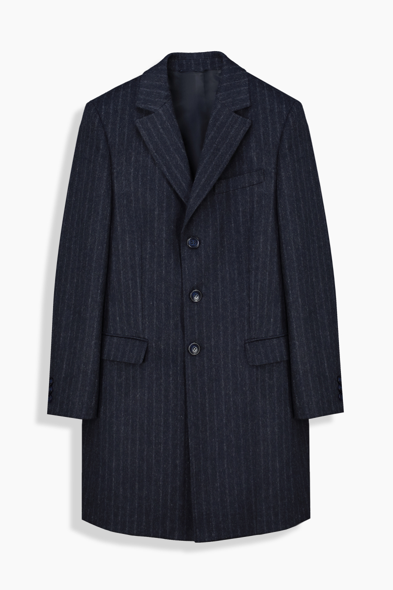Tigre Slim Çizgili Koyu Lacivert Palto - 1