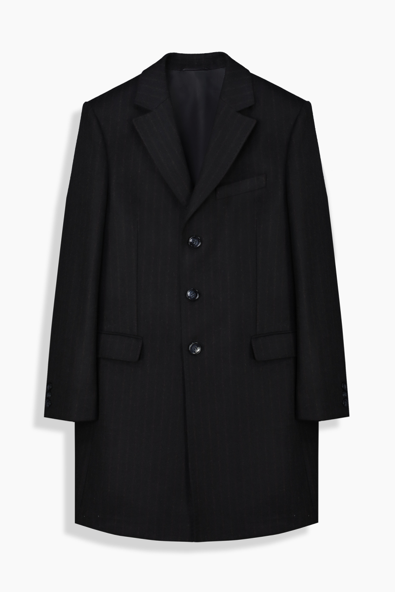 Tigre Slim Çizgili Siyah Palto - 1