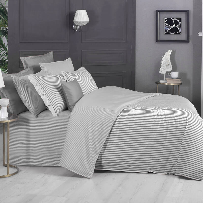 Tommy Saten Çift Kişilik Çizgili Gri Nevresim Takımı - 2
