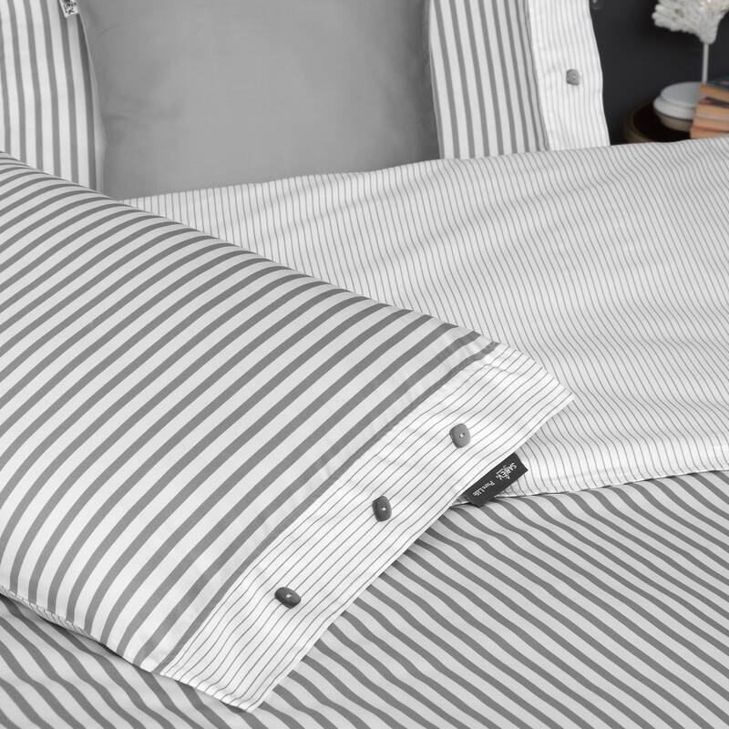 Tommy Saten Çift Kişilik Çizgili Gri Nevresim Takımı - 3