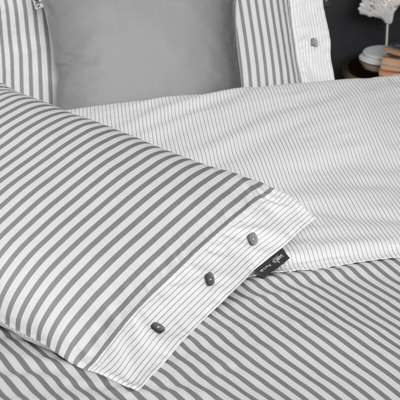 Tommy Saten Çift Kişilik Çizgili Gri Nevresim Takımı - SAREV