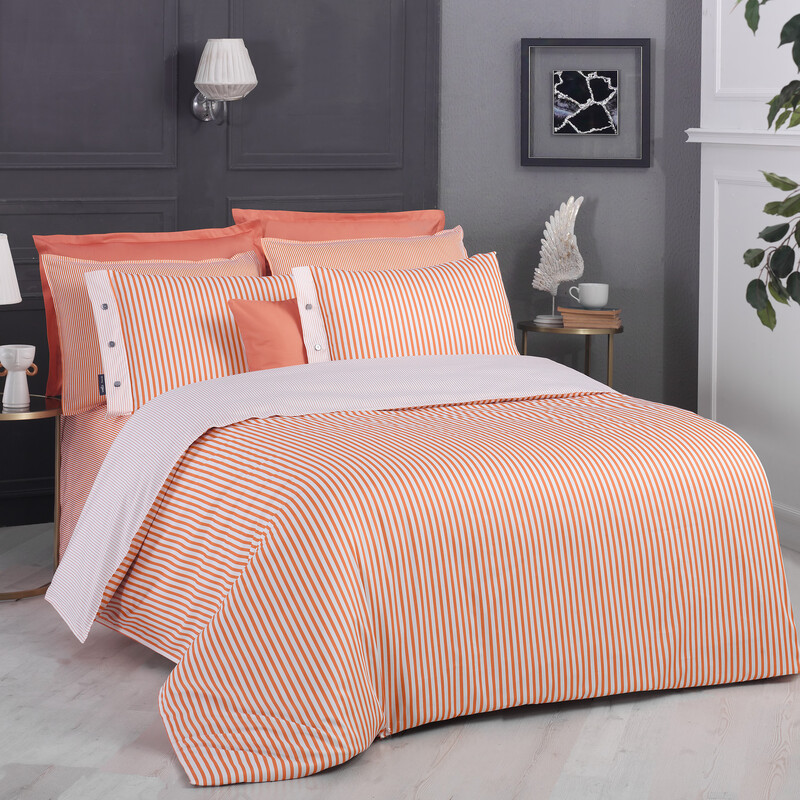 Tommy Saten Çift Kişilik Çizgili Nevresim Takımı 