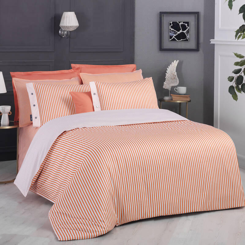 Tommy Saten Çift Kişilik Çizgili Nevresim Takımı - 1