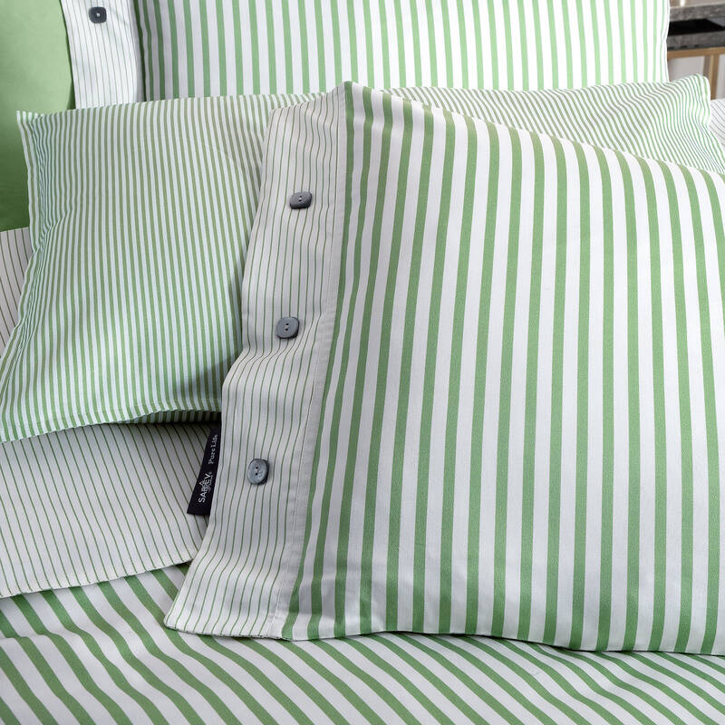 Tommy Saten Çift Kişilik Çizgili Yeşil Nevresim Takımı - 3
