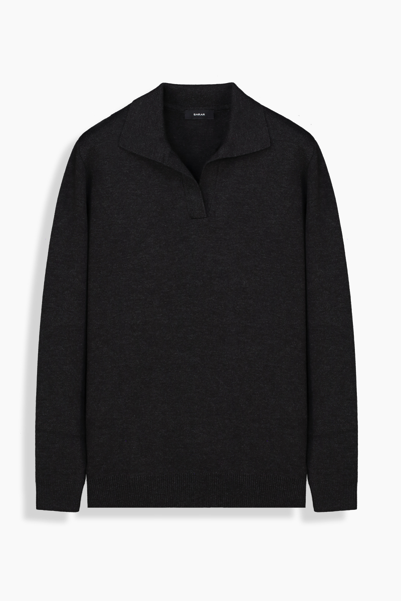 Trener Düğmesiz Polo Yaka Antrasit Triko Sweatshirt - 1