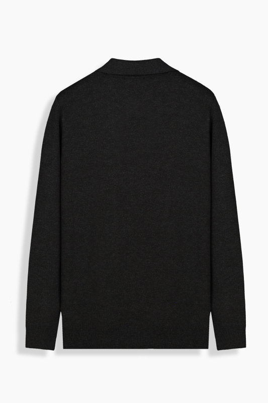 Trener Düğmesiz Polo Yaka Antrasit Triko Sweatshirt - SARAR WOMAN
