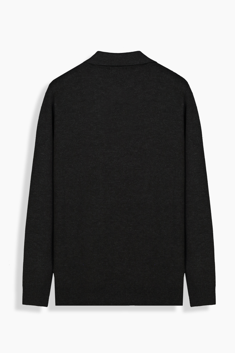 Trener Düğmesiz Polo Yaka Antrasit Triko Sweatshirt - 2