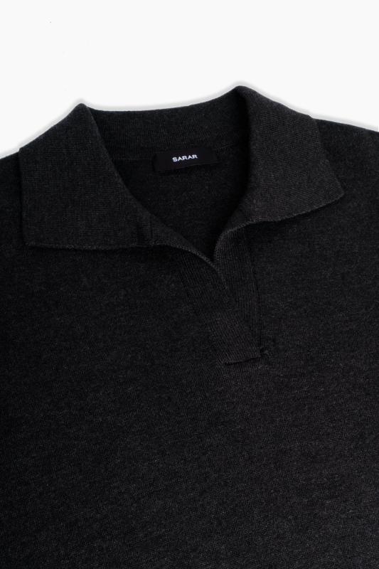 Trener Düğmesiz Polo Yaka Antrasit Triko Sweatshirt - SARAR WOMAN