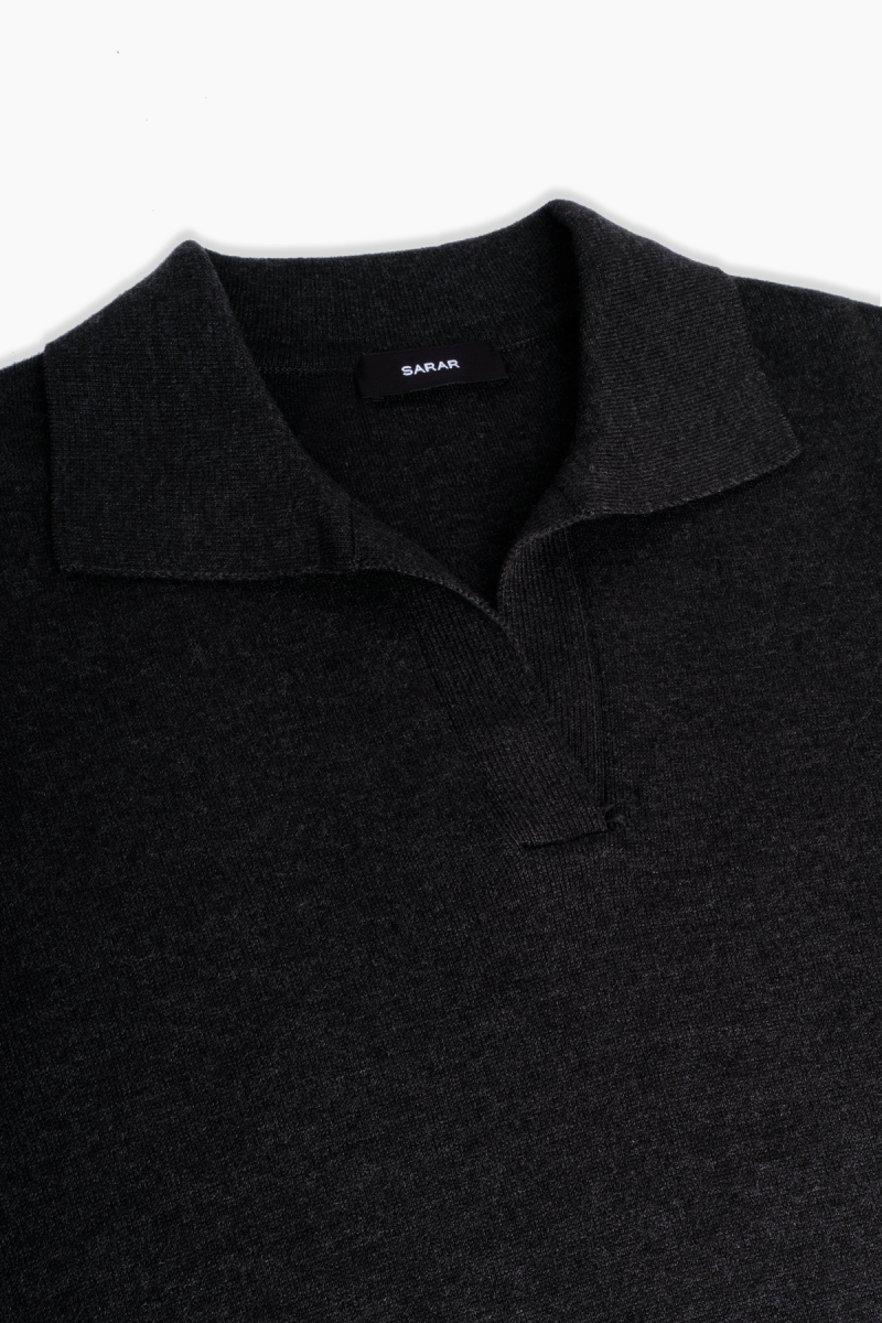 Trener Düğmesiz Polo Yaka Antrasit Triko Sweatshirt - 3