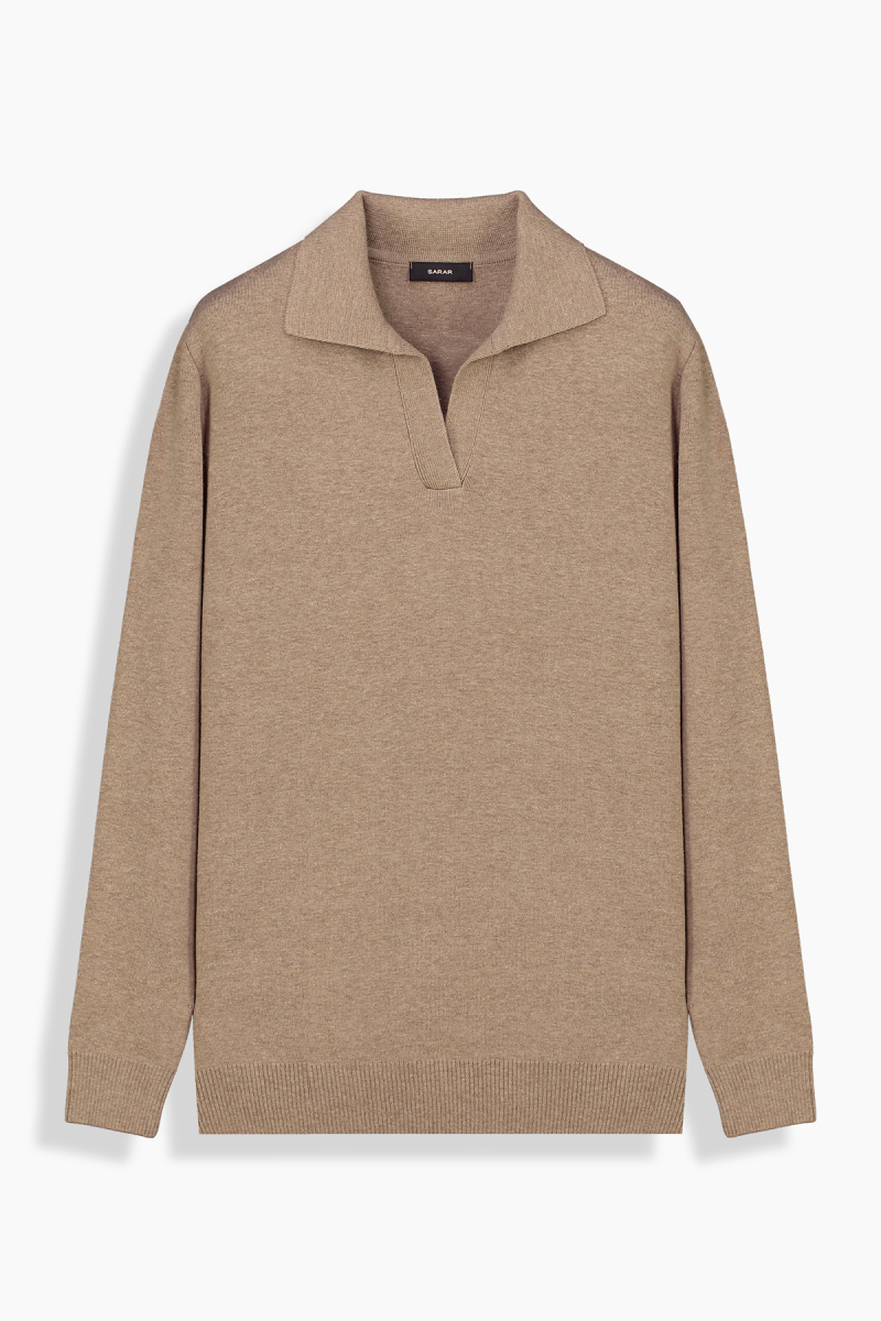 Trener Düğmesiz Polo Yaka Triko Sweatshirt - 1