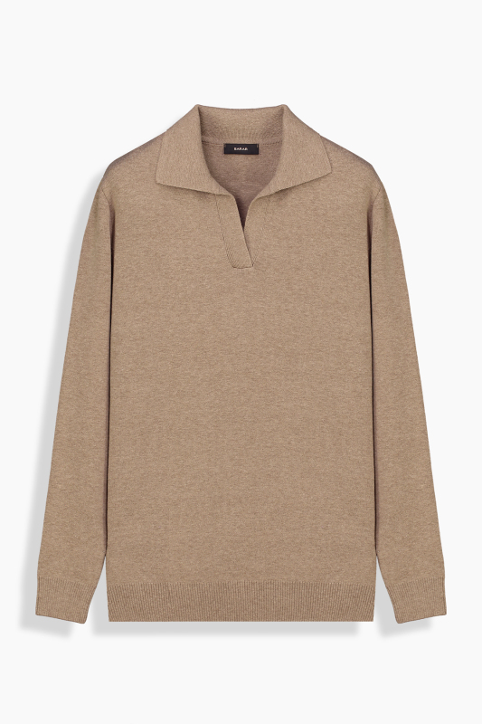 Trener Düğmesiz Polo Yaka Triko Sweatshirt 
