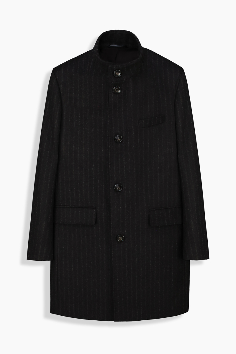 Unico Çizgili Kahverengi Palto - 1