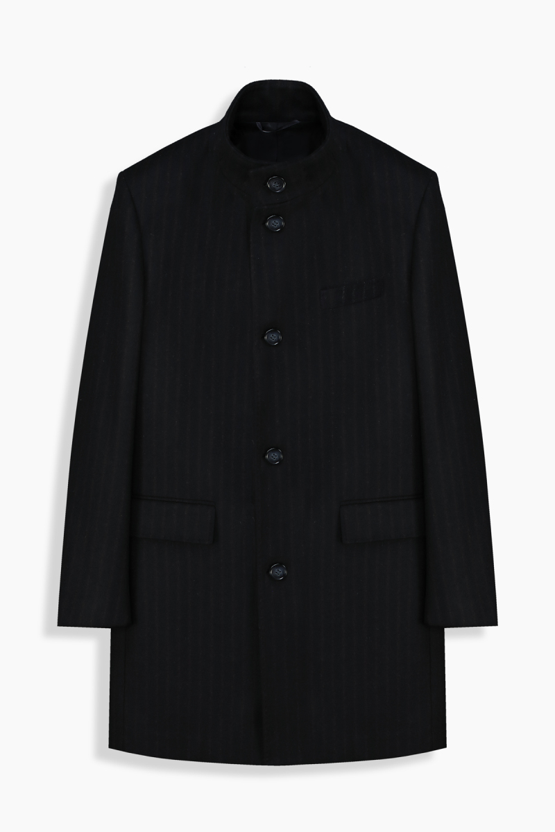 Unico Çizgili Siyah Palto - 1