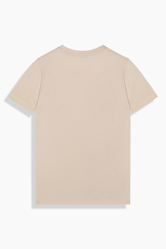 V Yaka Casual Bej Tişört - INTERVIEW