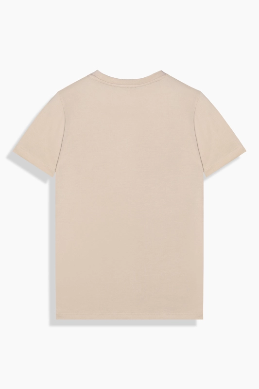 V Yaka Casual Bej Tişört - INTERVIEW