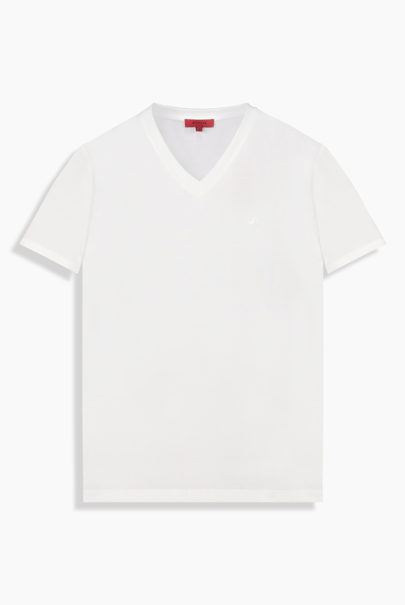V Yaka Casual Beyaz Tişört - 1