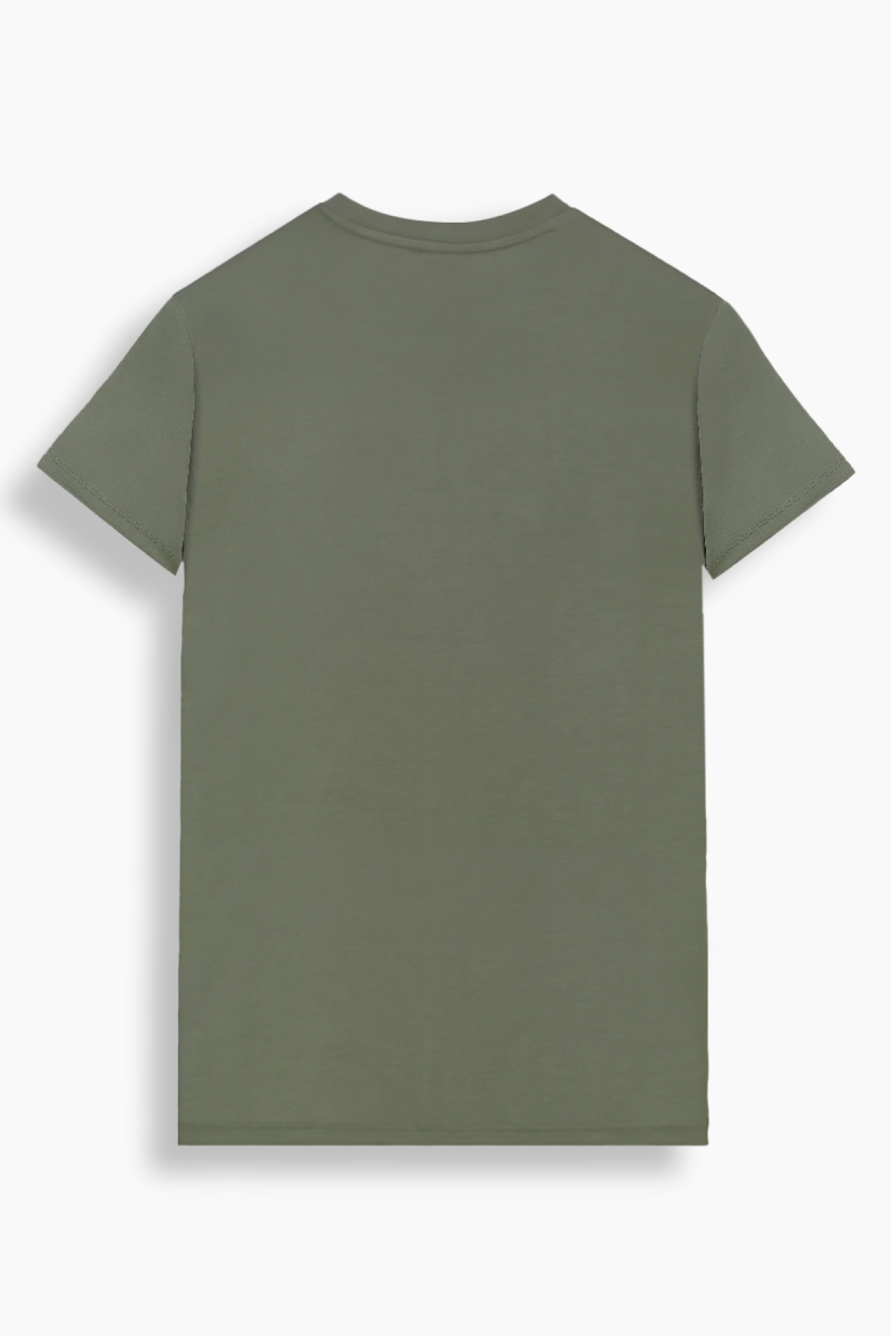 V Yaka Casual Haki Tişört - 2