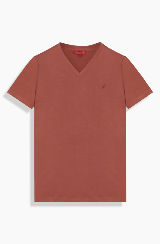 V Yaka Casual Kiremit Tişört - INTERVIEW