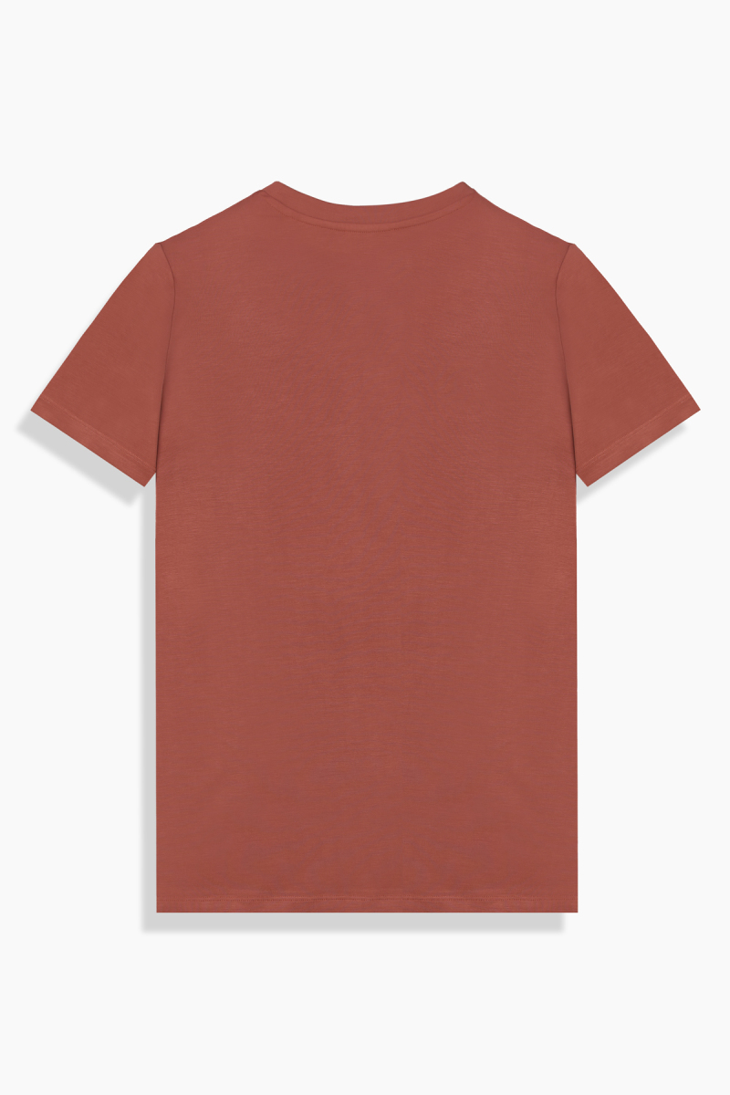 V Yaka Casual Kiremit Tişört - 2