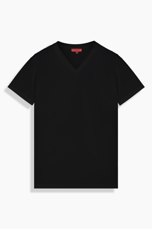 V Yaka Casual Siyah Tişört - INTERVIEW