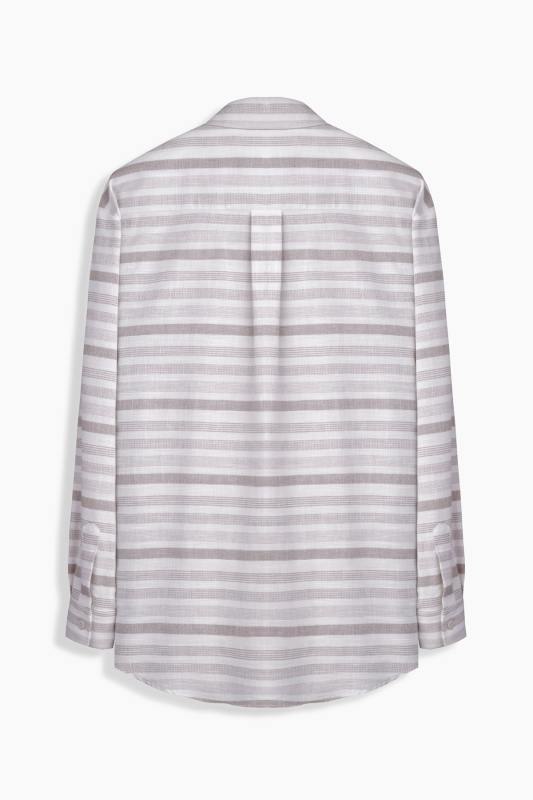 Vera Çizgili Kahverengi Gömlek - SARAR WOMAN