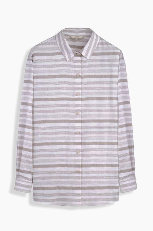 Vera Çizgili Kahverengi Gömlek - SARAR WOMAN