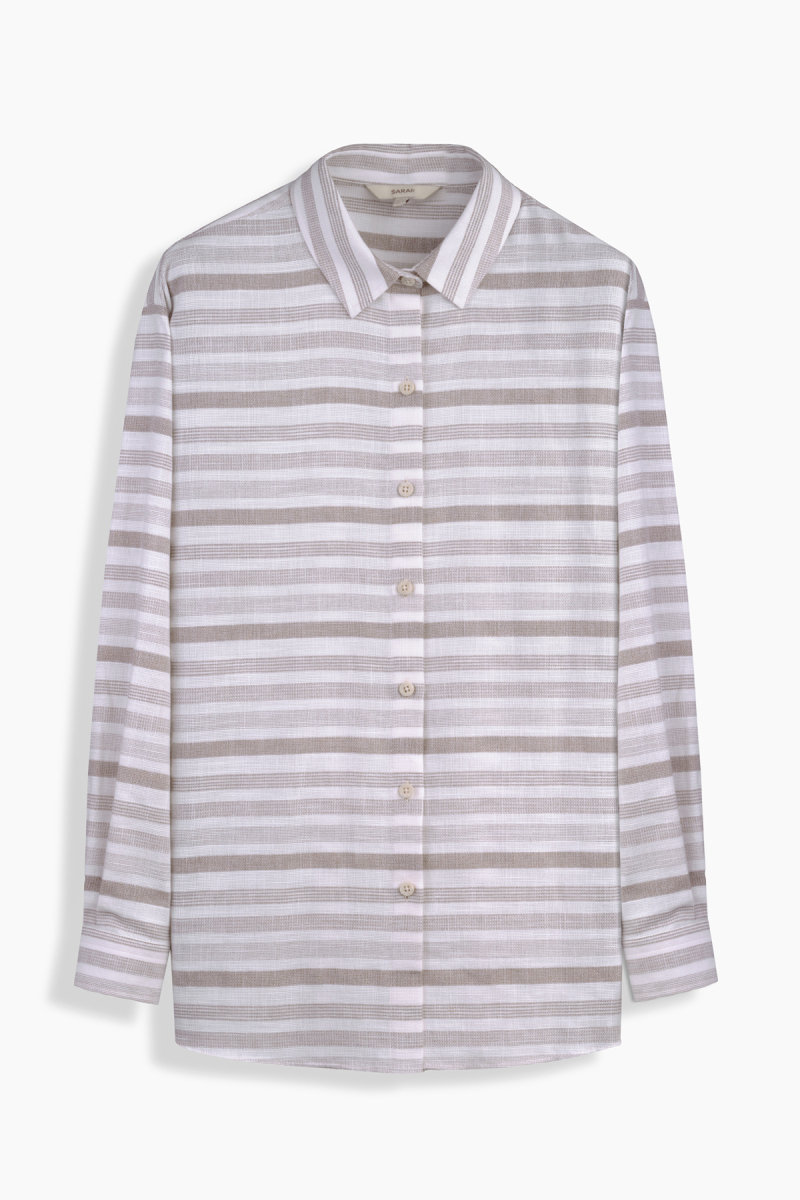 Vera Çizgili Kahverengi Gömlek - 1