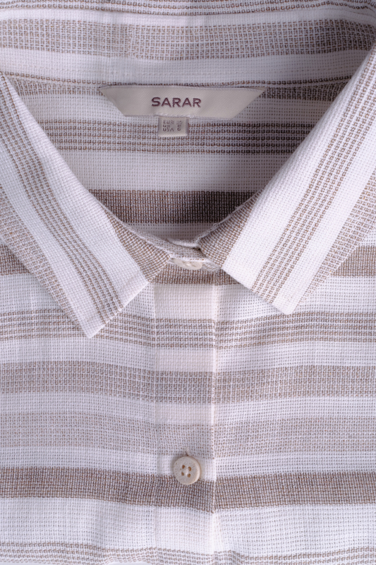 Vera Çizgili Kahverengi Gömlek - SARAR WOMAN