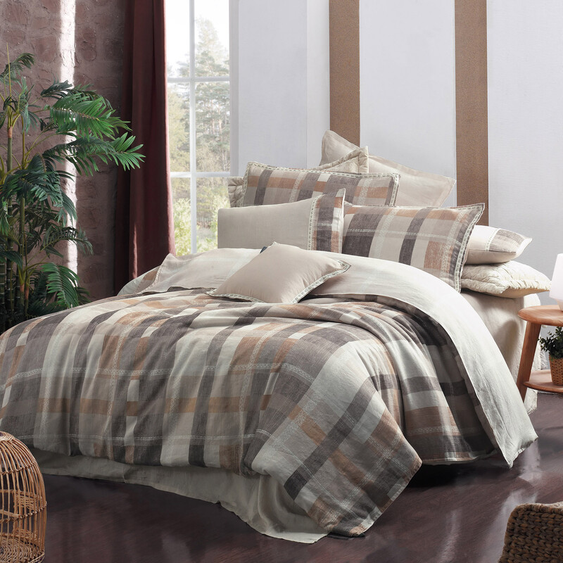 Vesta Keten Çift Kişilik Bej Nevresim Takımı 