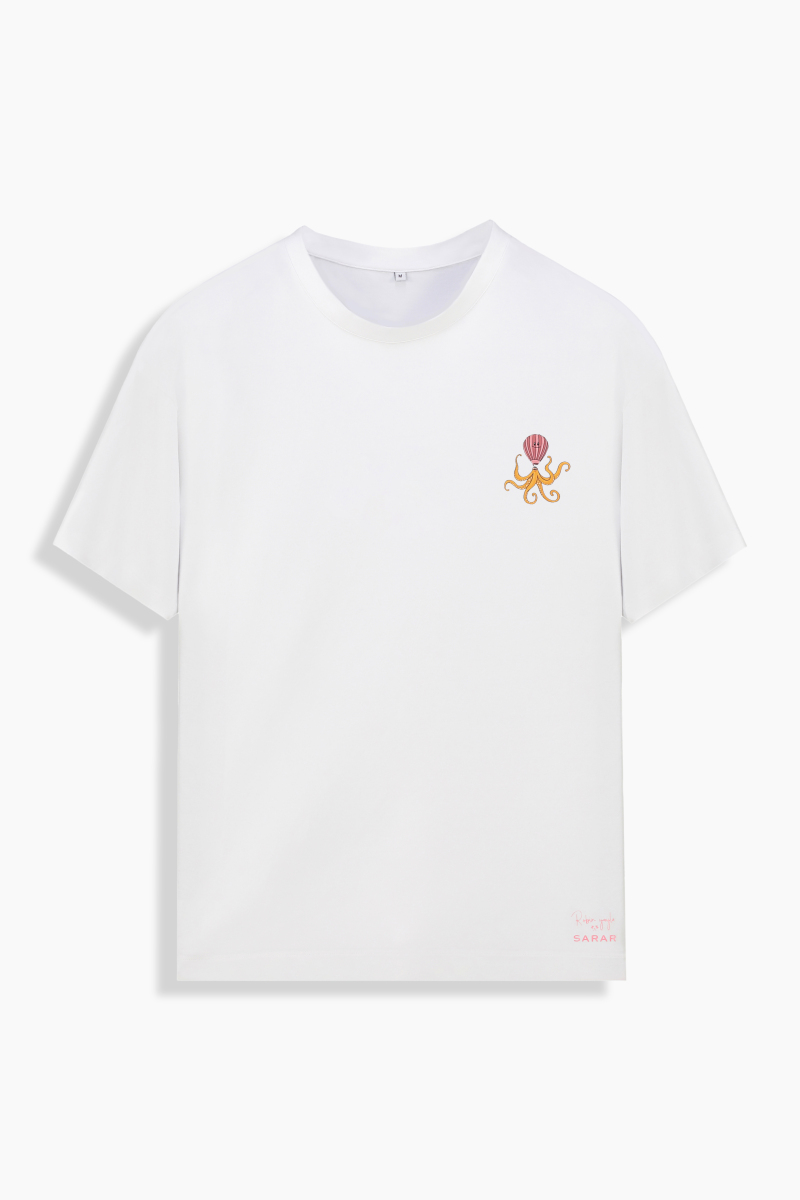 Vitus Ahtapot Desenli Beyaz Tişört - 1