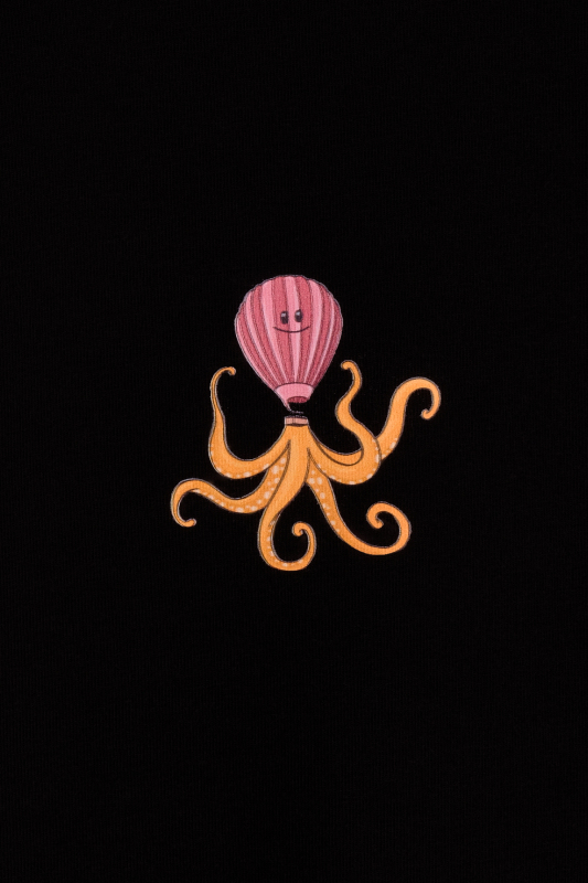 Vitus Ahtapot Desenli Siyah Tişört - SARAR