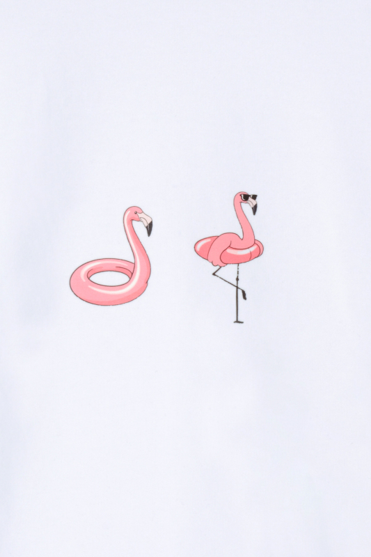 Vitus Flamingo Desenli Beyaz Tişört - SARAR